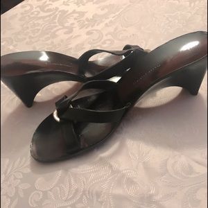 Sandals Enzo Angiolini,Black Leather Wedge 9 1/2